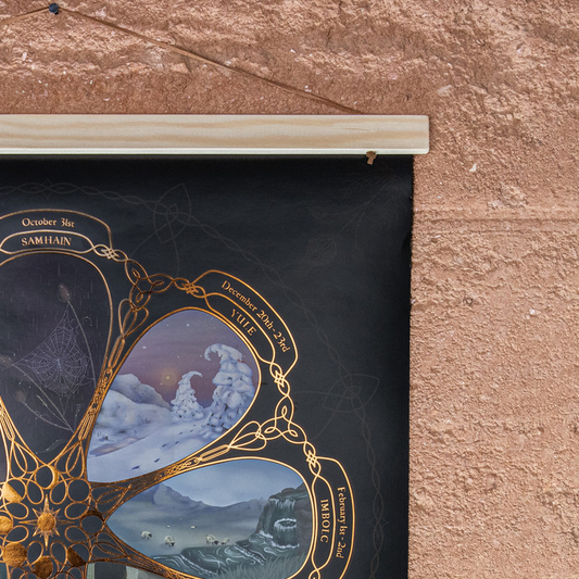 Close-up view of a poster hanger attached to a wall, with part of a poster visible